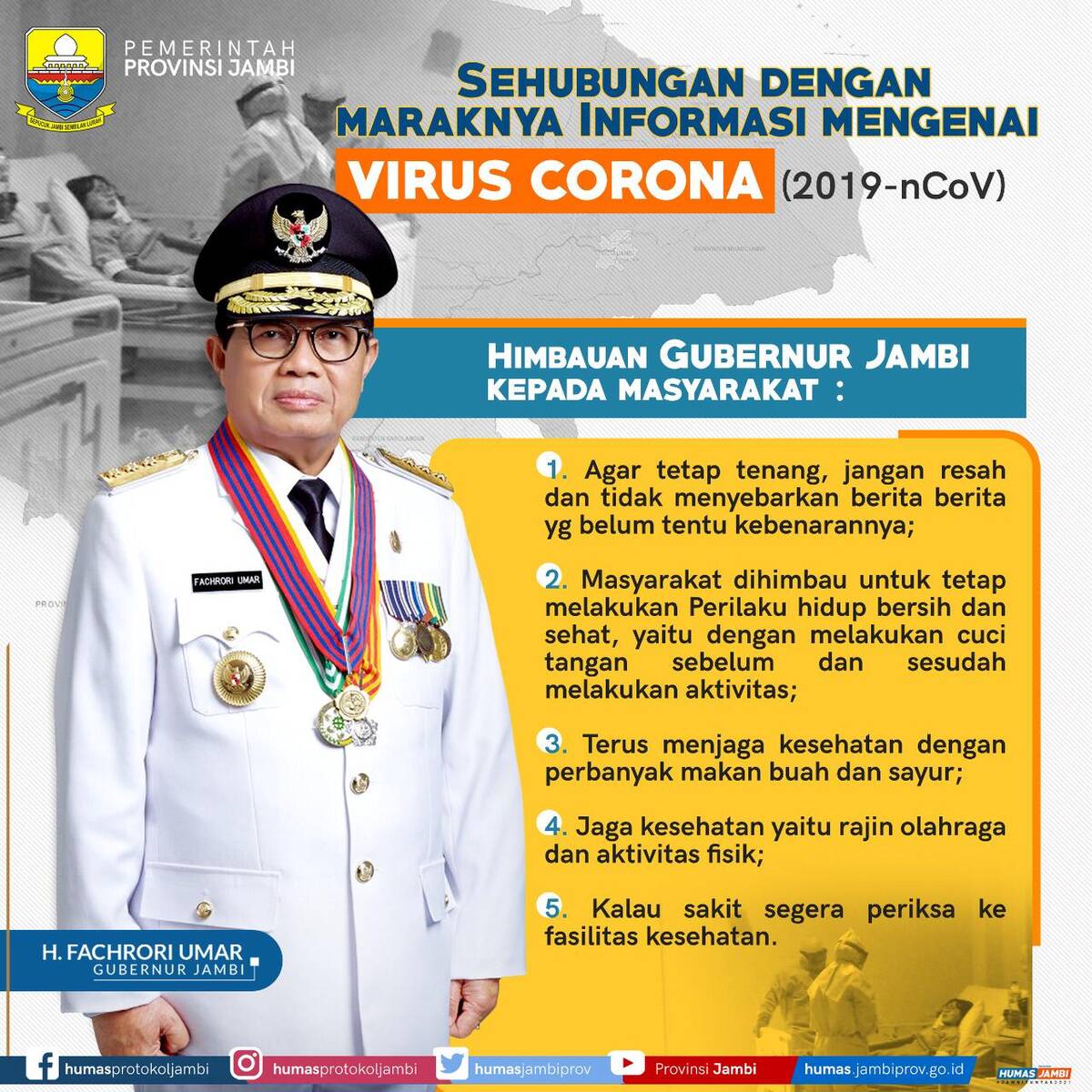Pemprov Jambi Imbau Masyarakat Tidak Panik Tanggapi Virus Corona