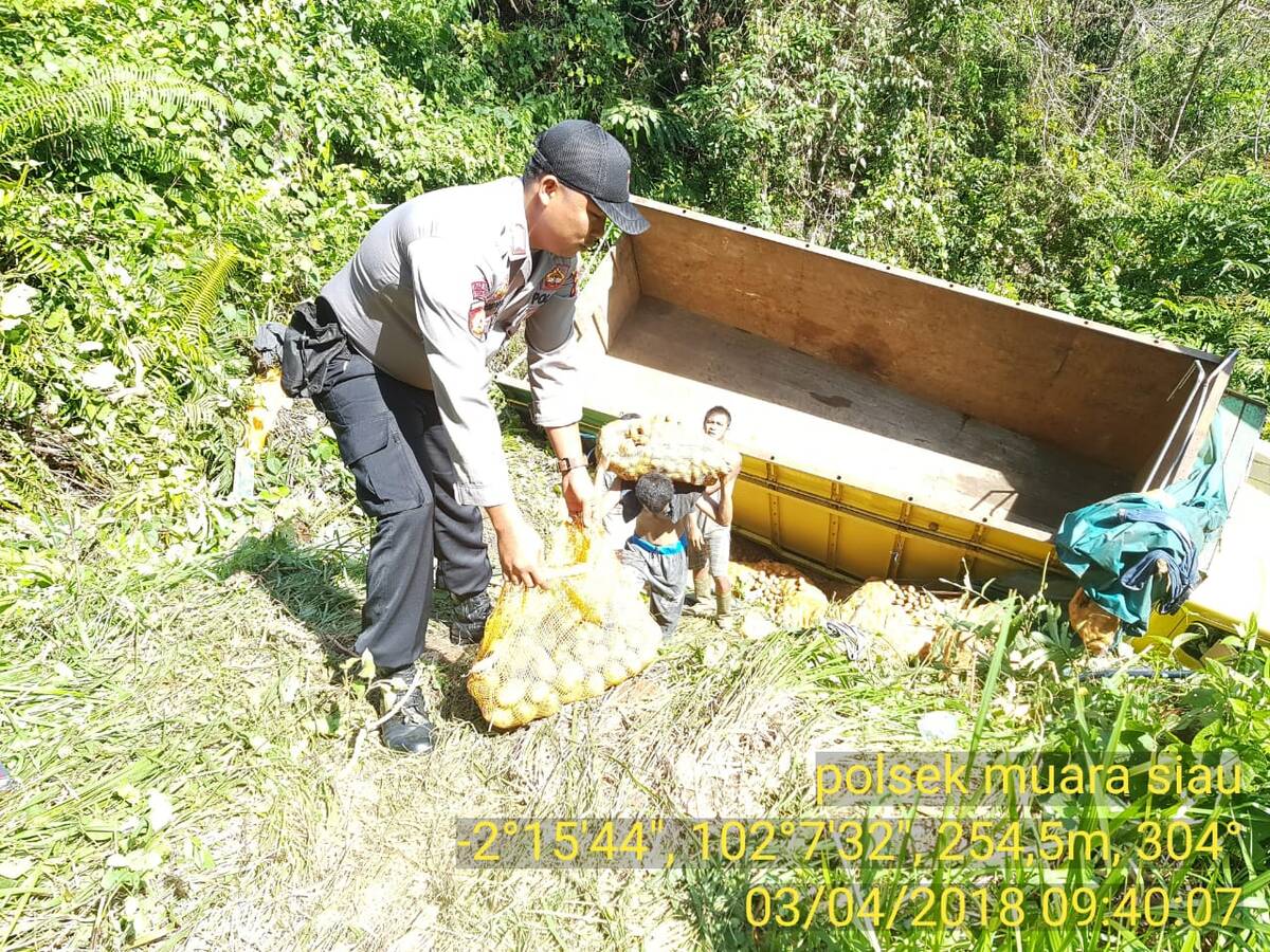 Diduga Melebihi Muatan, Truck Terguling Kejurang