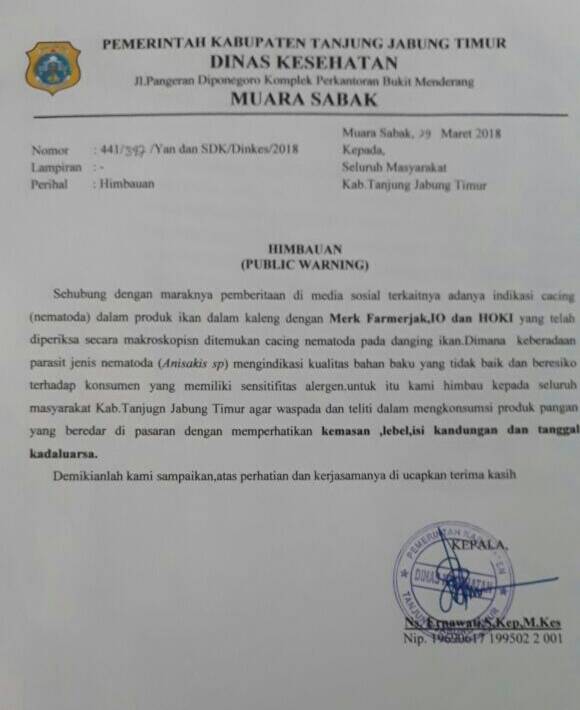 Dinkes Tanjabtim Himbau Masyarakat Waspada Terhadap Produk Ikan Dalam Kaleng
