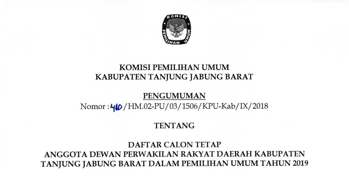 PENGUMUMAN KPU KABUPATEN TANJAB BARAT TENTANG DCT
