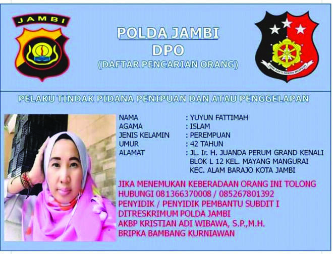Polda Jambi Tetapkan Wanita DPO Kasus Penipuan