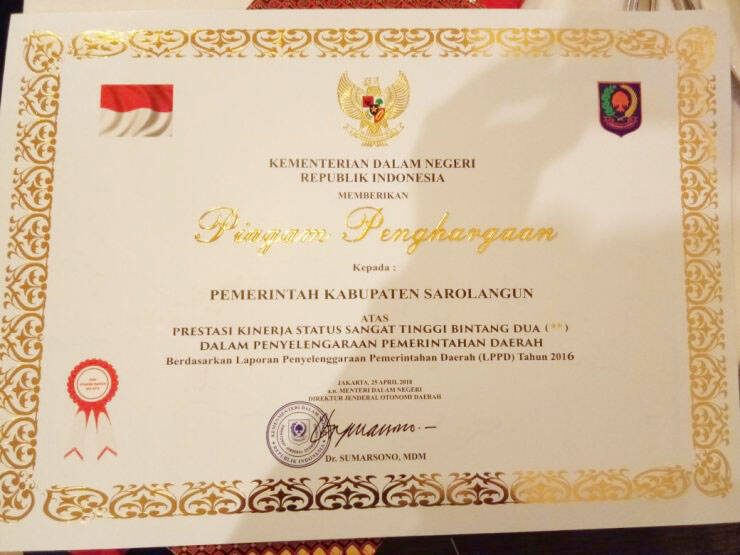 Sarolangun Raih Penghargaan LPPD Dari Kemendagri