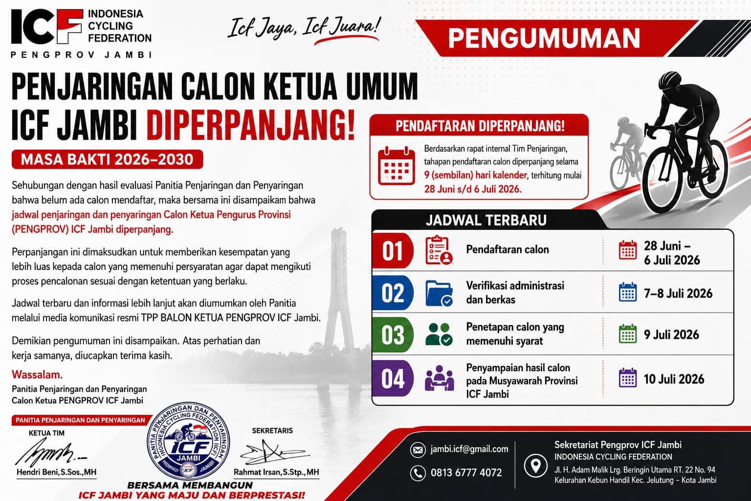 Seleksi Ketua Umum ICF Jambi Diperpanjang Hingga 6 Juli 2026